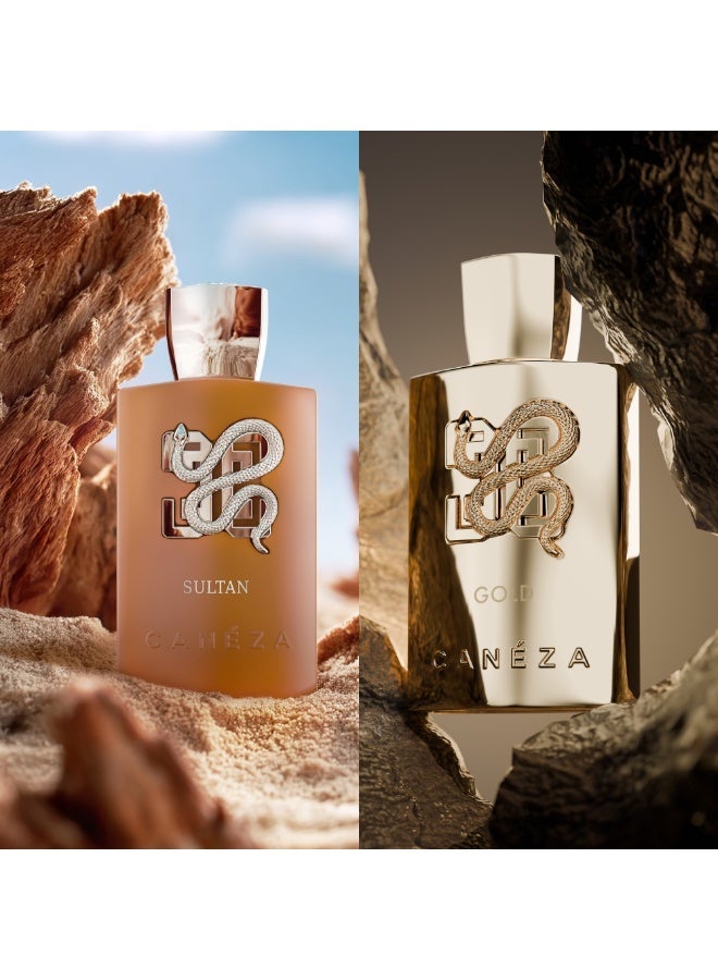 Canéza Perfect Duo Unisex Perfume Combo Set - Gold Intense 100ML (Saffron, Amber & Woods) + Sultan Intense 100ML (Amber, Musk & Guaiac Wood) | Long-Lasting Eau de Parfum - Image 1